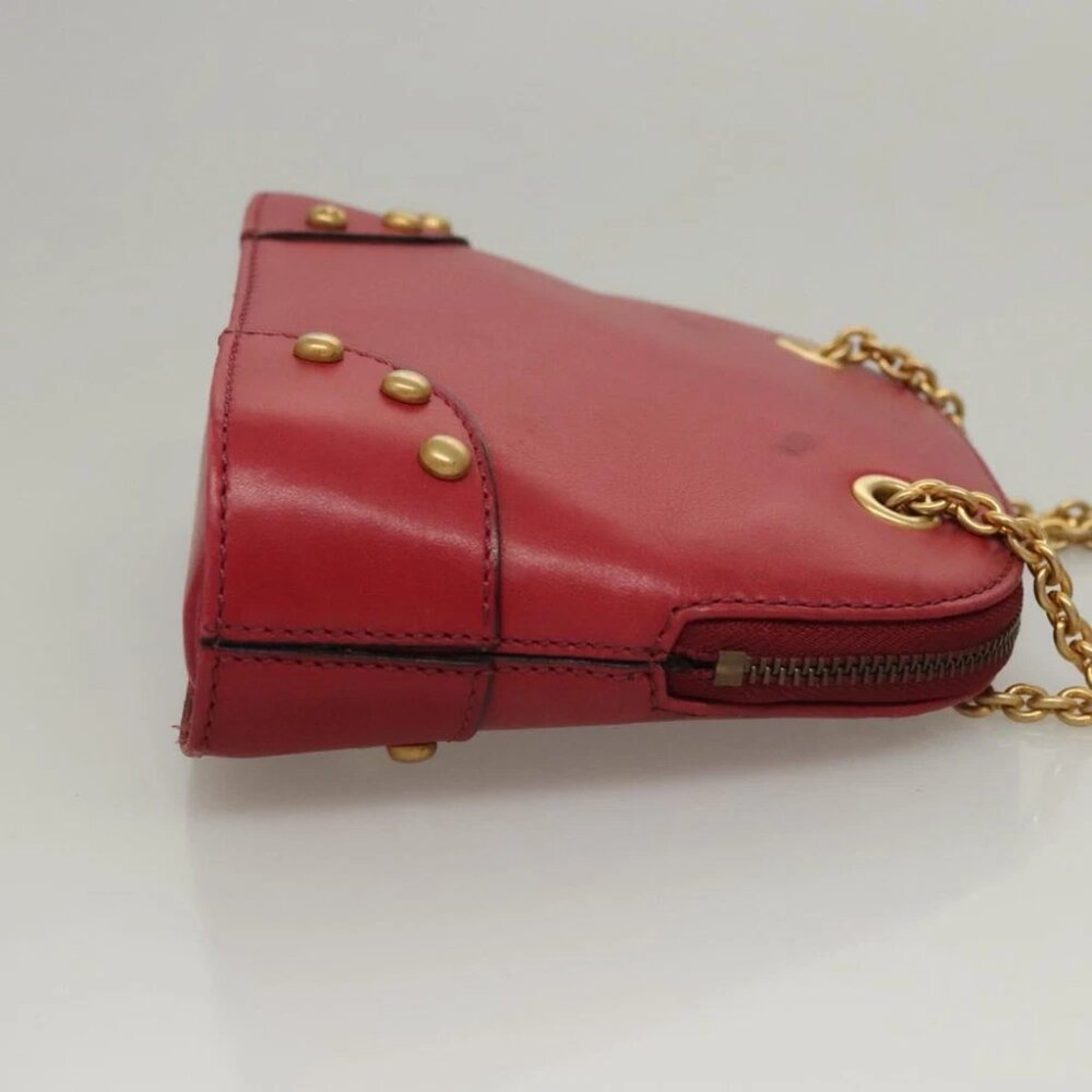 CELINE Chain Shoulder Bag Leather Red Gold Auth 118372 - Picture 5 of 16